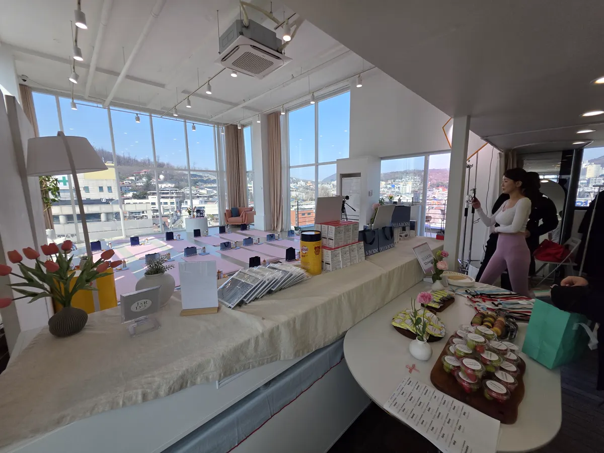 Refreshments and sponsored items for the yoga gathering