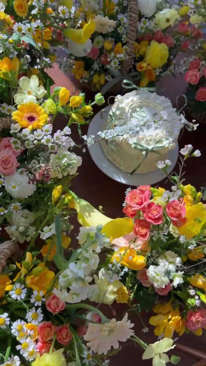 Close view of colorful flower arrangements
