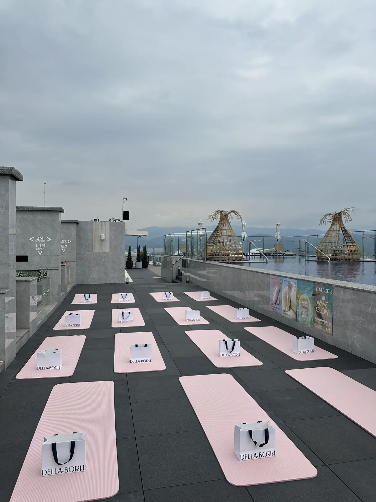 Pilates mats prepared on the rooftop