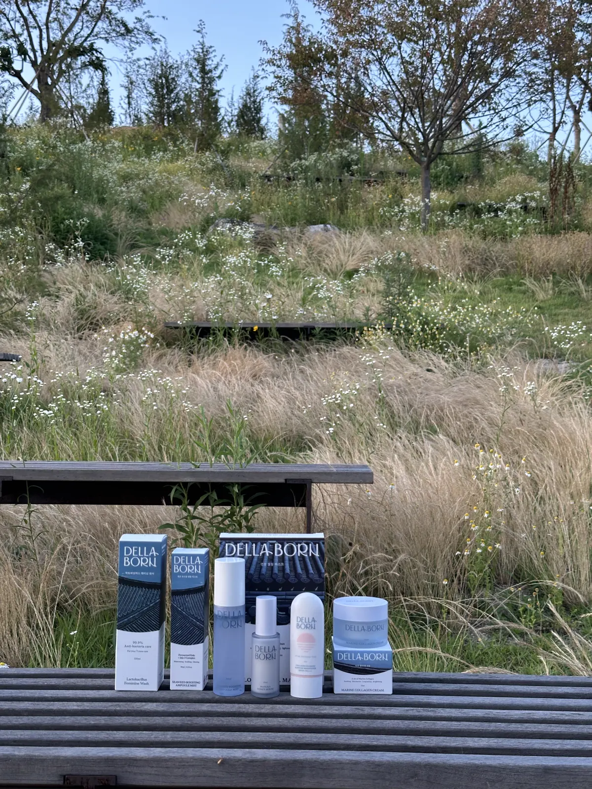 DELLA BORN products arranged outdoors